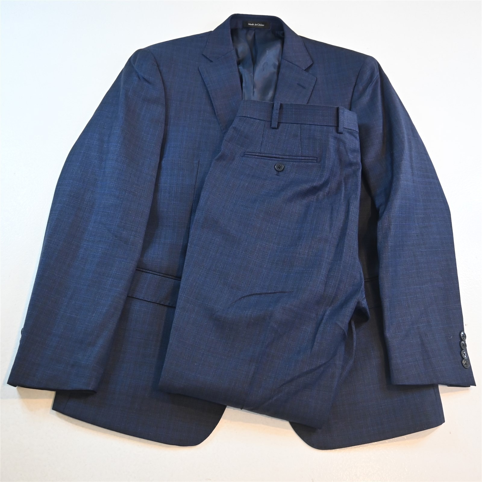 Calvin Klein 44r 36x32 Blue Check 100% Wool Mens Jacket Pants Suit